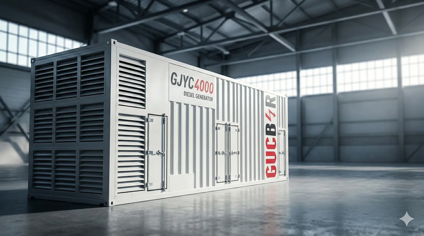 Groupe électrogène GUCBIR containerisé dans un hall industriel