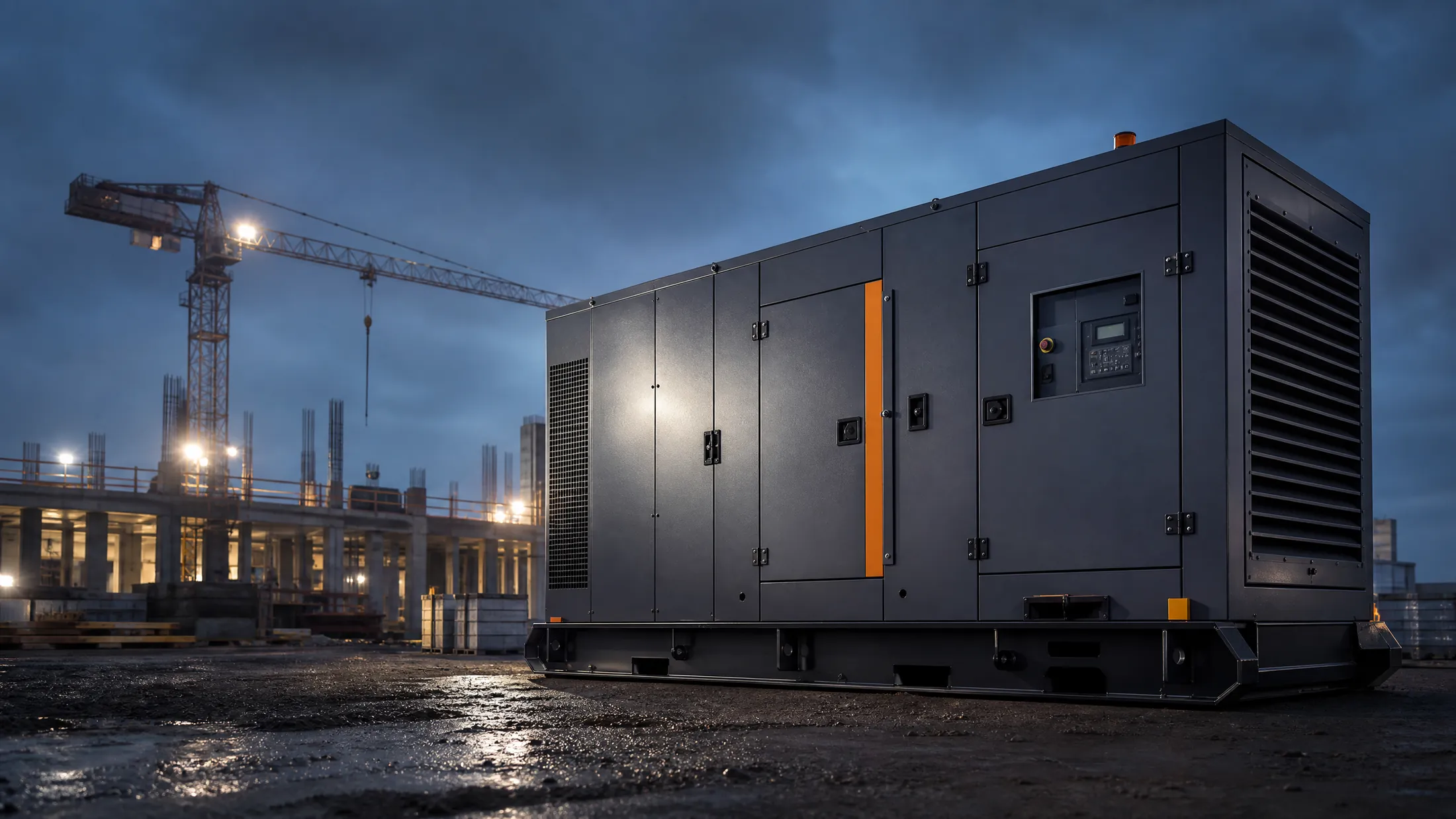 Agent commercial et responsable de chantier examinant un groupe électrogène